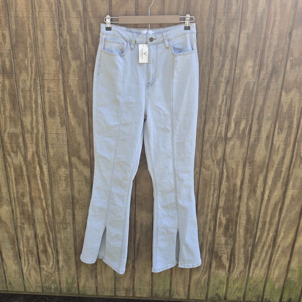 Windsor High Waisted Light Denim Front Split Flare Hem Jeans Womens Size 13
